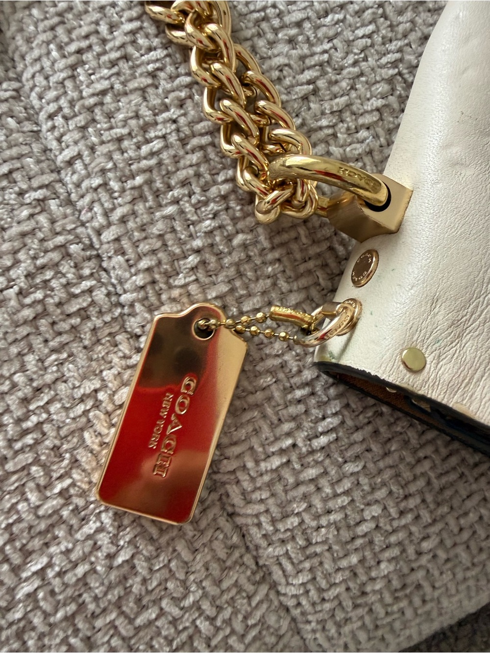 Coach Cream Leather & Signature Canvas Chain Crossbody Bag - Picture 3 of 8